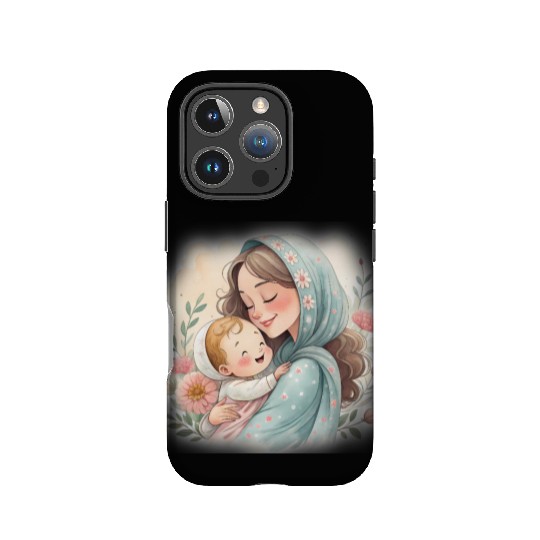 islamic Mother and Child Embrace in Blossom IPhone Cases
