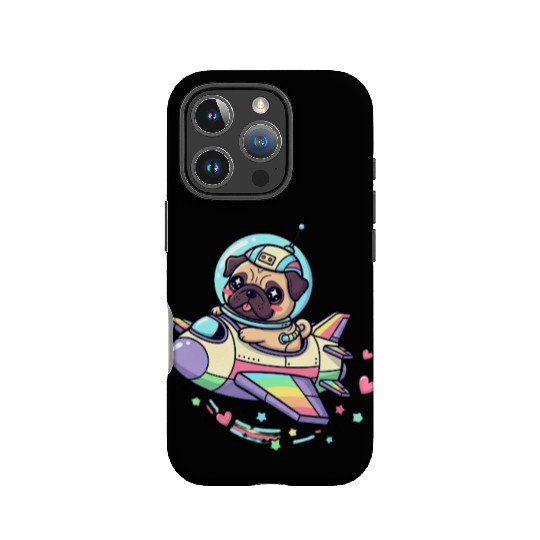 Pug Astronaut in Rainbow Spaceship IPhone Cases