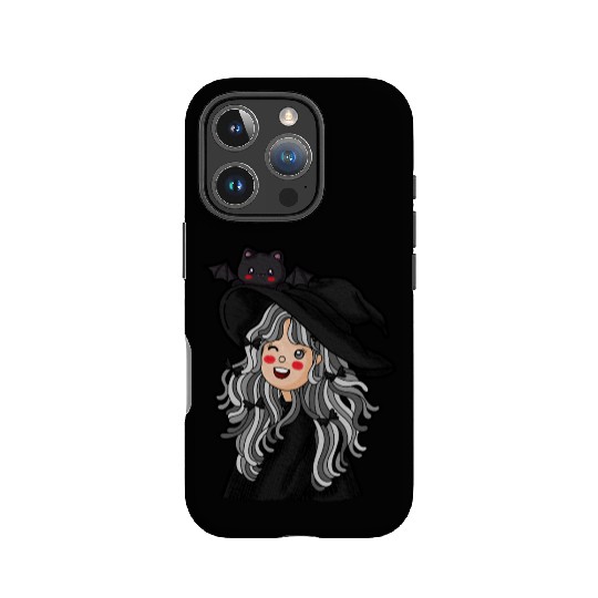 Whimsical Witch with Bat Familiar IPhone Cases