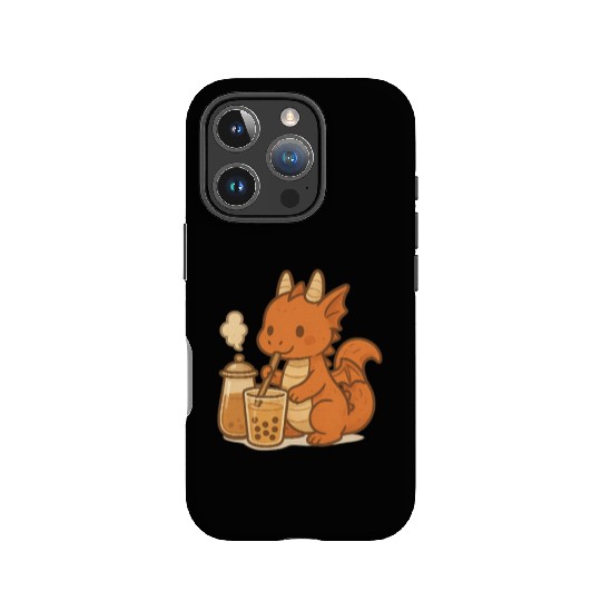 Cute Dragon with Bubble Tea Design IPhone Cases