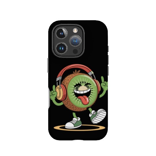 Playful Kiwi Cartoon with Headphones IPhone Cases