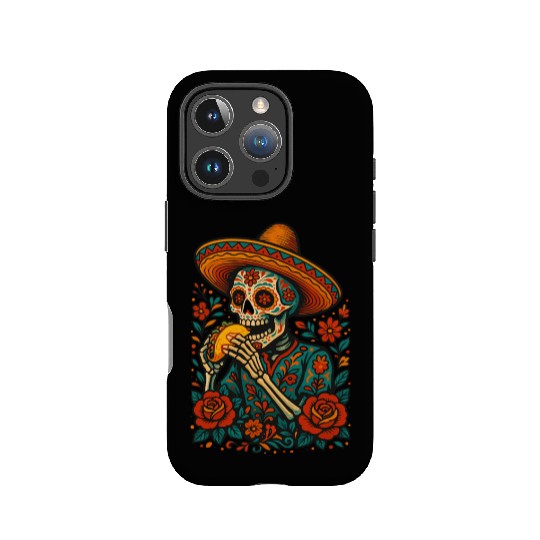 Day of the Dead Skeleton Eating Taco Mexican Folk  IPhone Cases