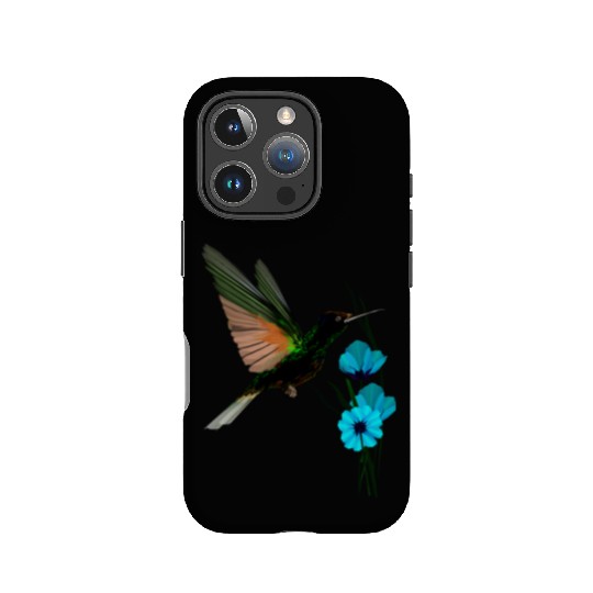 Green Hummingbird-Blue Flowers IPhone Cases