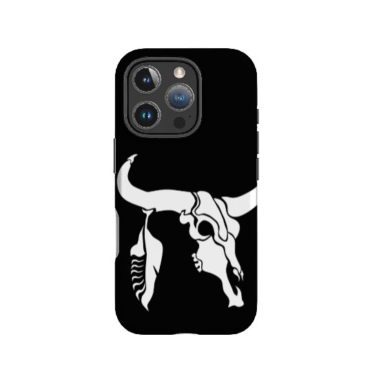 Tribal White Longhorn Bull Skull w White Feather IPhone Cases