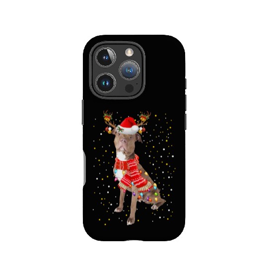 Pitbull Reindeer Christmas Light IPhone Cases