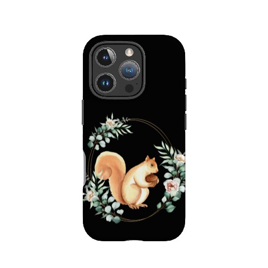 Squirrel Holding An Acorn in a Floral Gold Wreath IPhone Cases