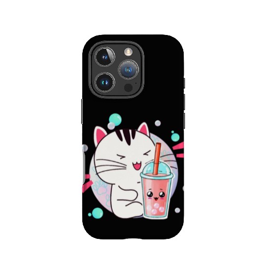 Kawaii Anime Cat Bubble Tea Fan IPhone Cases