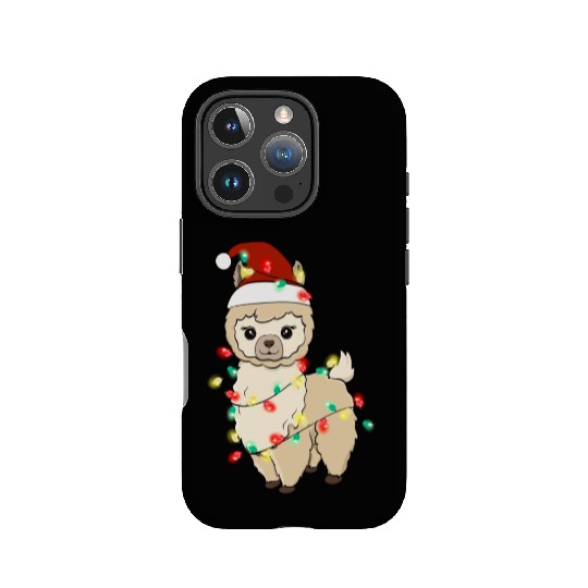 Christmas Animal Llama Fairy Lights Hat IPhone Cases