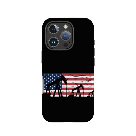 US American Flag Oilfield Oil Field Rig Refinery W IPhone Cases