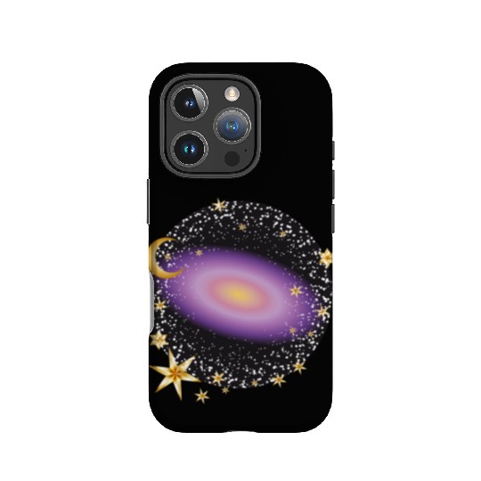 glowing violet galaxy with moon and stars IPhone Cases