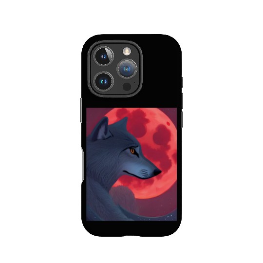 A Grey Wolf Staring at a Blood Moon IPhone Cases
