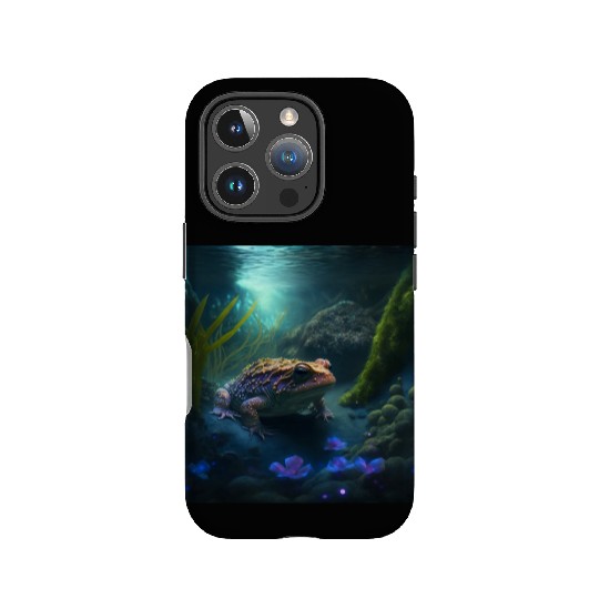 A toad in a creek the toad has blue glowing eyes IPhone Cases