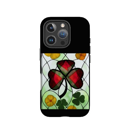Red plaid Shamrock with Yellow Poppies (AI Art) IPhone Cases