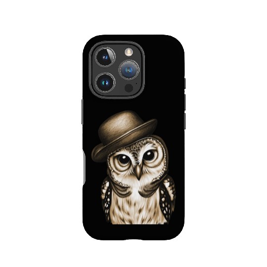 owl wearing derby hat - brown color IPhone Cases