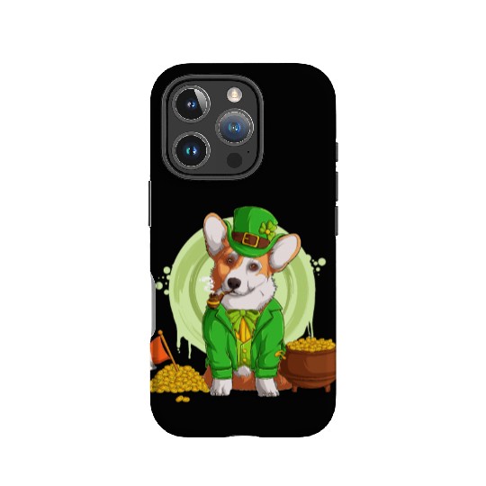 Irish Flag Corgi Dog Smoking a Pipe, Shamrock St P IPhone Cases
