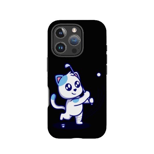 Cute cat playing golf cartoon icon illustration IPhone Cases