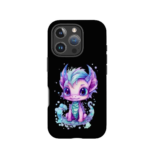 Cute aqua and purple watercolor dragon IPhone Cases