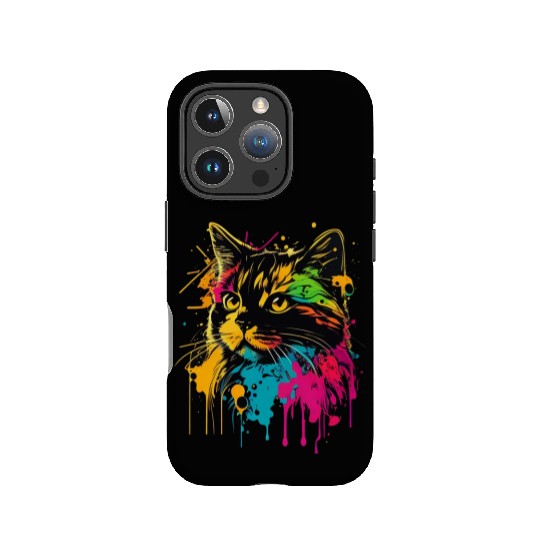 realistic cat meow outline wpap colorful IPhone Cases