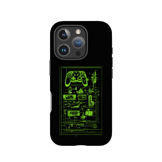 Neon Green Video Game Controller Blueprint IPhone Cases