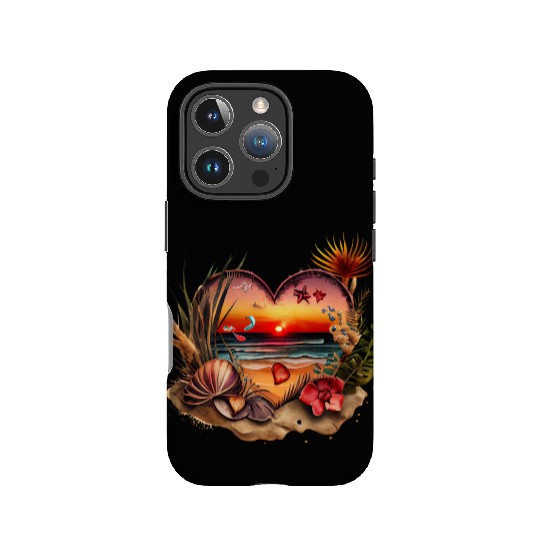 Retro Beach Heart Sunset Watercolor 3 IPhone Cases