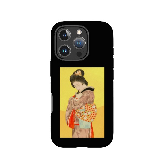 Geisha in Kimono with Cat Retro art IPhone Cases