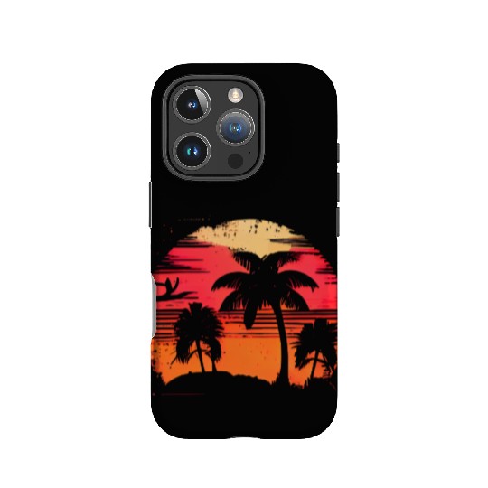 Vintage Retro Sunset Watercolor Beach Palm Trees IPhone Cases