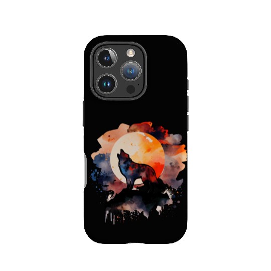 Wolf Howling at Moon Watercolor IPhone Cases
