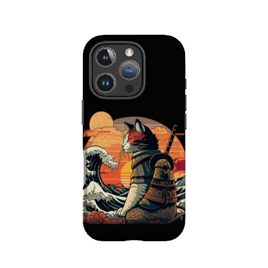 Retro samurai cat The Great Wave Hokusai IPhone Cases