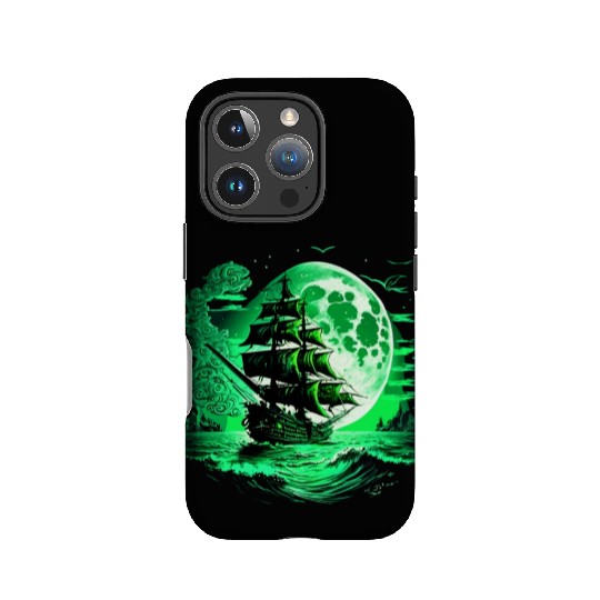 Historical Sailing Ship At Full Moon. IPhone Cases