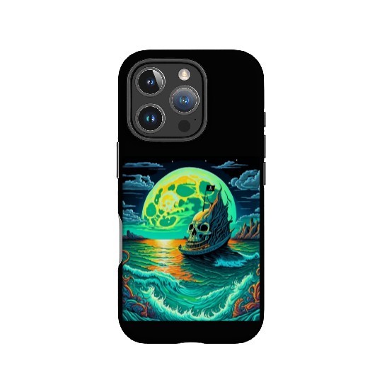Pirate Ship With A Skull At Full Moon IPhone Cases