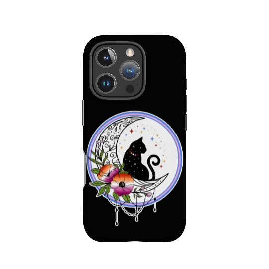 Galaxy Cat and Flowers in Lesbian Flag Colors IPhone Cases