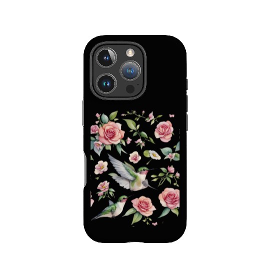 a little hummingbird and beautiful wildflowers IPhone Cases
