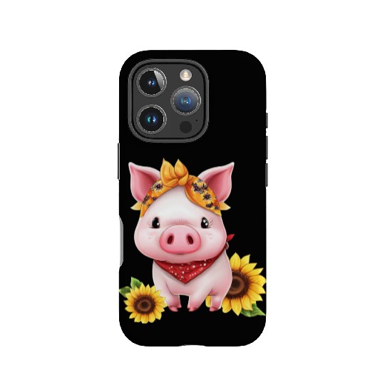 Pig with Bandana and Sunflower, Charming Farm IPhone Cases
