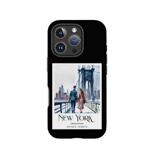 Watercolor painting loving couple in New York City IPhone Cases