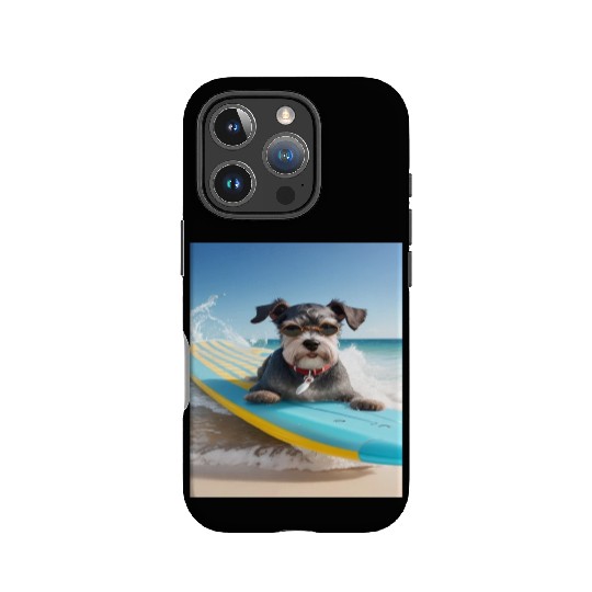 Schnauzer Surfing at Beach On A Surfboard IPhone Cases