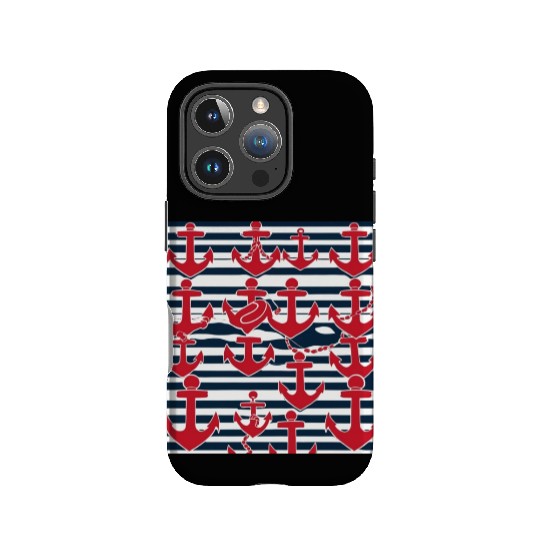 classic nautical horizontal white and navy blue IPhone Cases