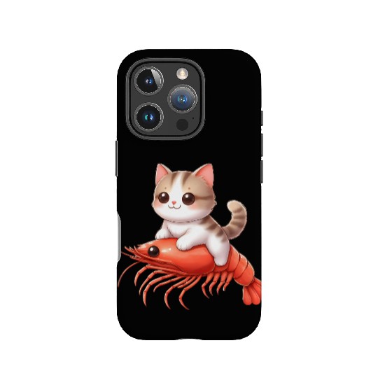 Cat rides on shrimp IPhone Cases