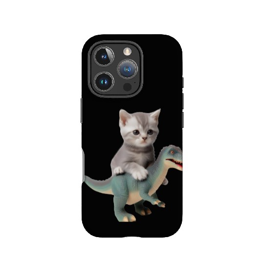 Cute kitten rides on T-rex IPhone Cases