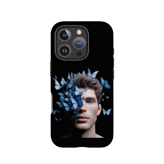 Male Face with Blue Butterflies IPhone Cases