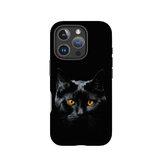 Black Cat Face Yellow Eyes Cat Halloween Costume B IPhone Cases