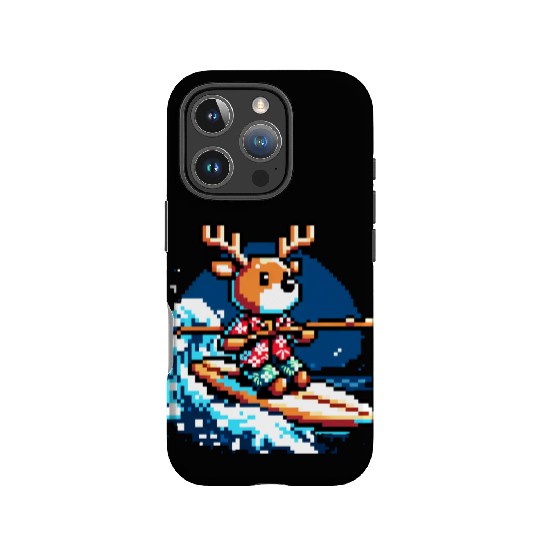 Surfing Reindeer: 8-Bit Holiday Wave IPhone Cases