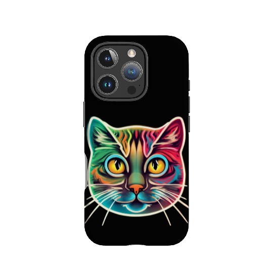 cat face neon design IPhone Cases