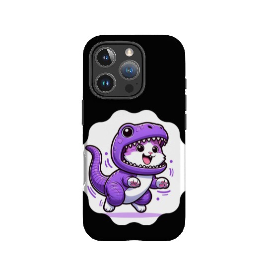 Energetic Cat in Velociraptor Costume - Playful Fe IPhone Cases