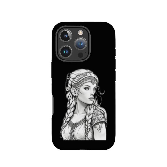 Viking female hairstyles grayscale IPhone Cases