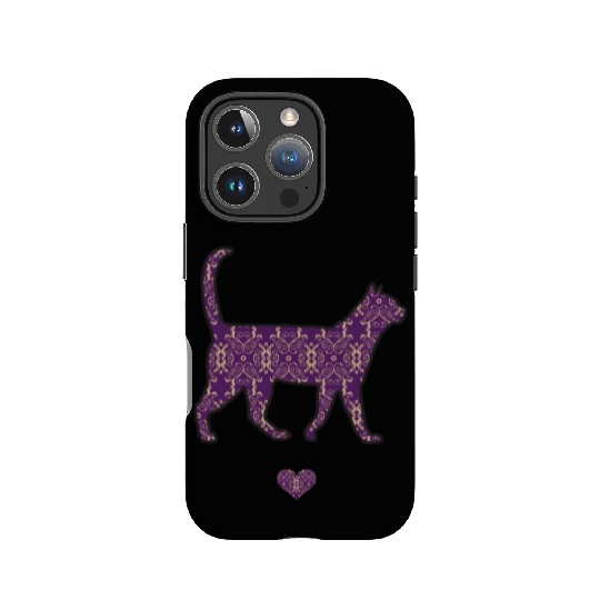 Purple Cat Damask Style Love Heart Cute Silhouette IPhone Cases