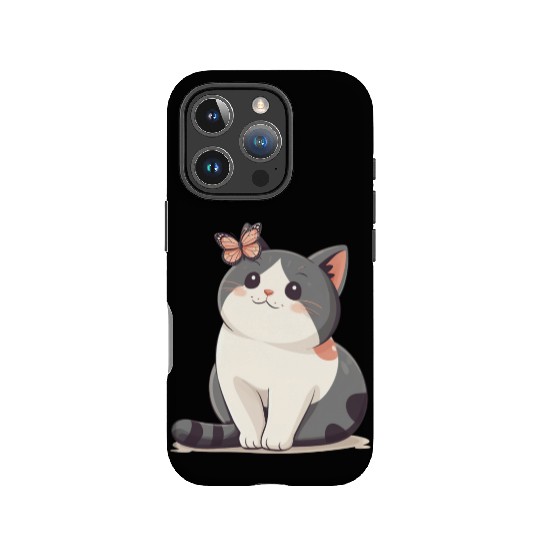 Cute Kawaii Cat and Butterfly IPhone Cases