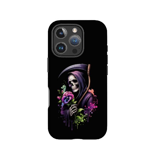 Grim Reaper Holding Sweet Pea flower IPhone Cases