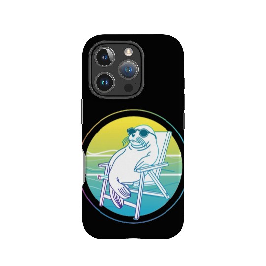 Neon Seal in Beach Chair IPhone Cases