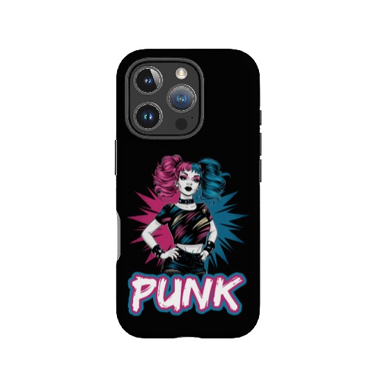 Punk girl with pink and blue hair retro style for IPhone Cases
