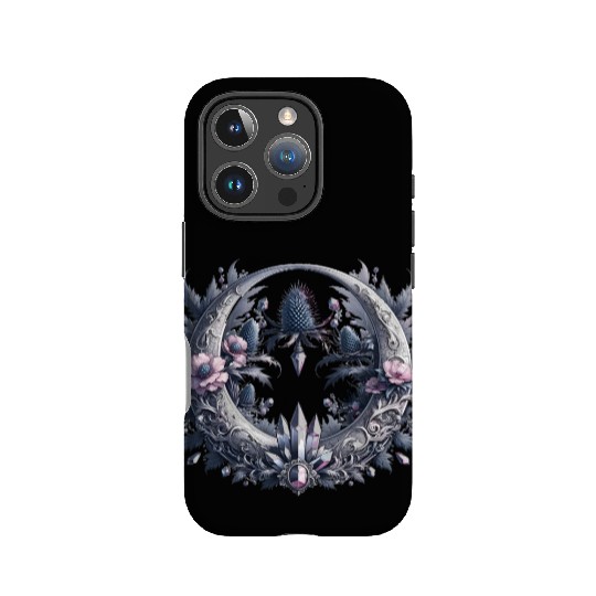 Crescent moon in silver, with crystals and flowers IPhone Cases